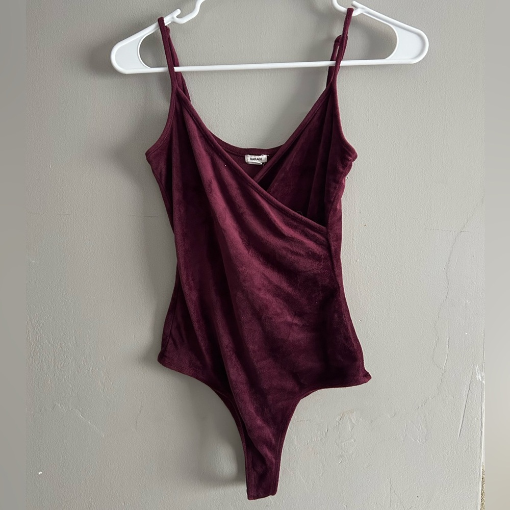 Velvet Wrap-Style Burgundy Bodysuit